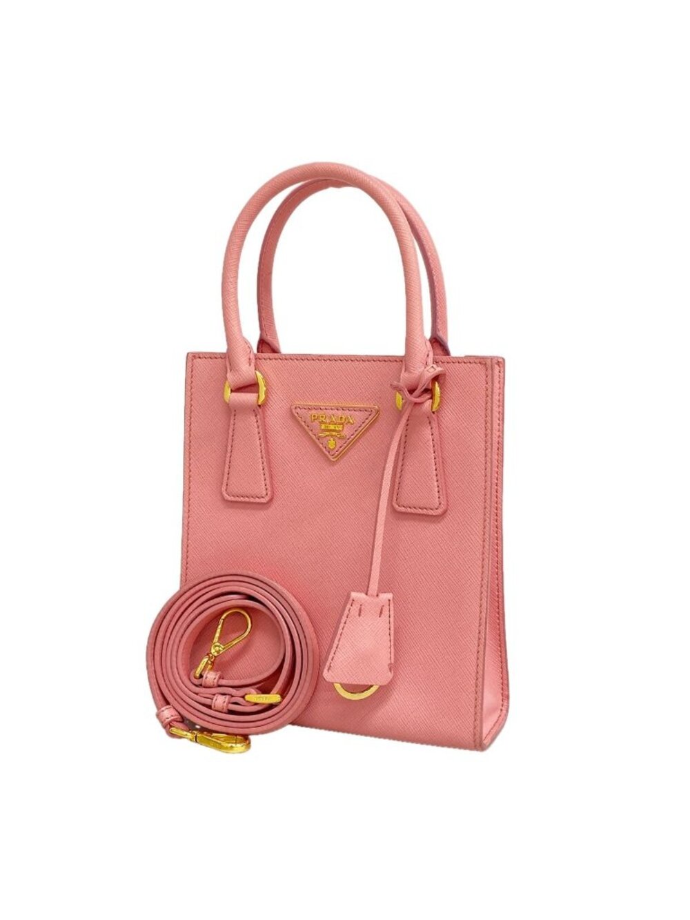 Prada Handbag Saffiano Leather Pink Gold 2-Way Bag